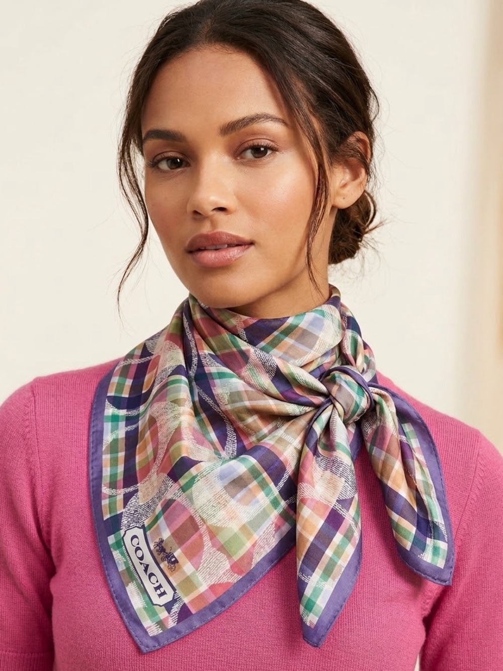 Coach Daisy Maddras Silk Square Scarf NWT
